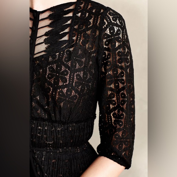 Anthropologie Beguile by Byron Lars Prairie Dusk Black Lace Button Front Dress 2 - Picture 3 of 11